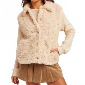 NEW HEM & THREAD mandy faux fur knit sleeve jacket in ecru